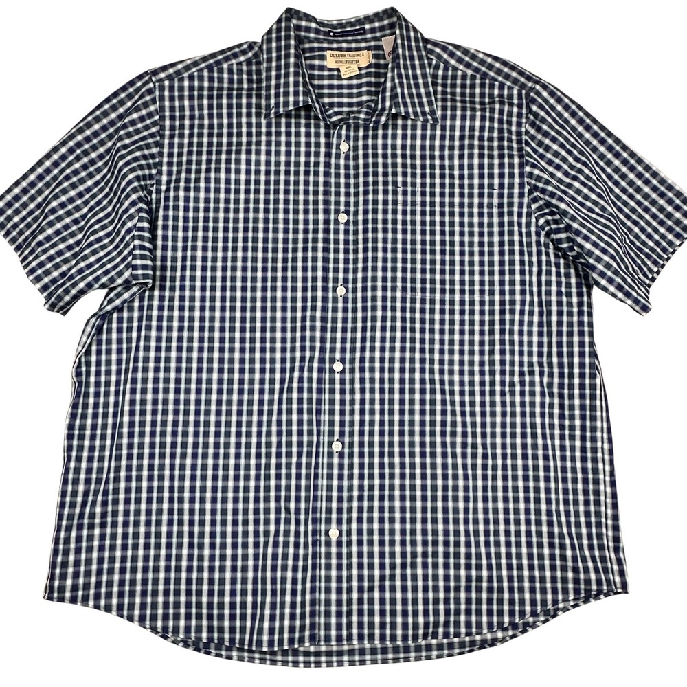 Duluth Trading Co WrinkleFighter Magnetic Shirt Mens 2XL Blue Gingham Adaptive